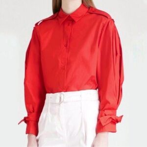 Maje Calix Red Tie Cuff Top